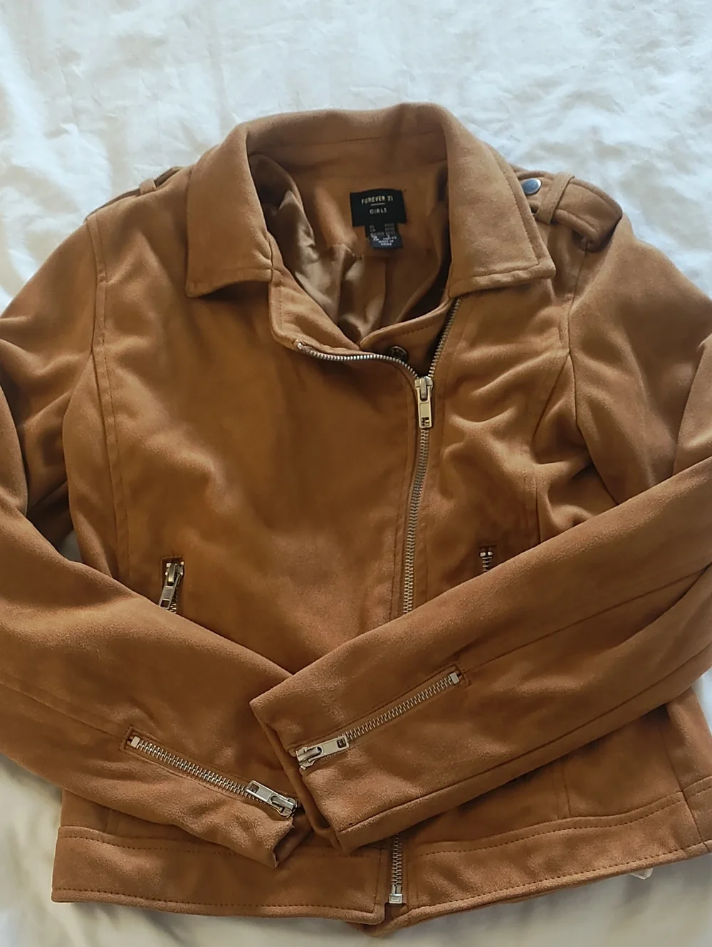 Forever 21 Tan Suede-Look Moto Jacket